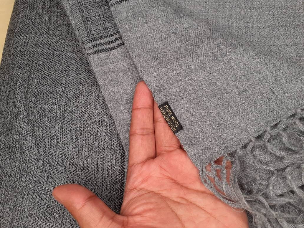 YOGI Extra-Large Handwoven Grey Himalayan Sheep Wool Meditation Shawl,Himalayan Prayer Blanket,Kullu Shawl Handmade Indian Yoga Prayer Wrap