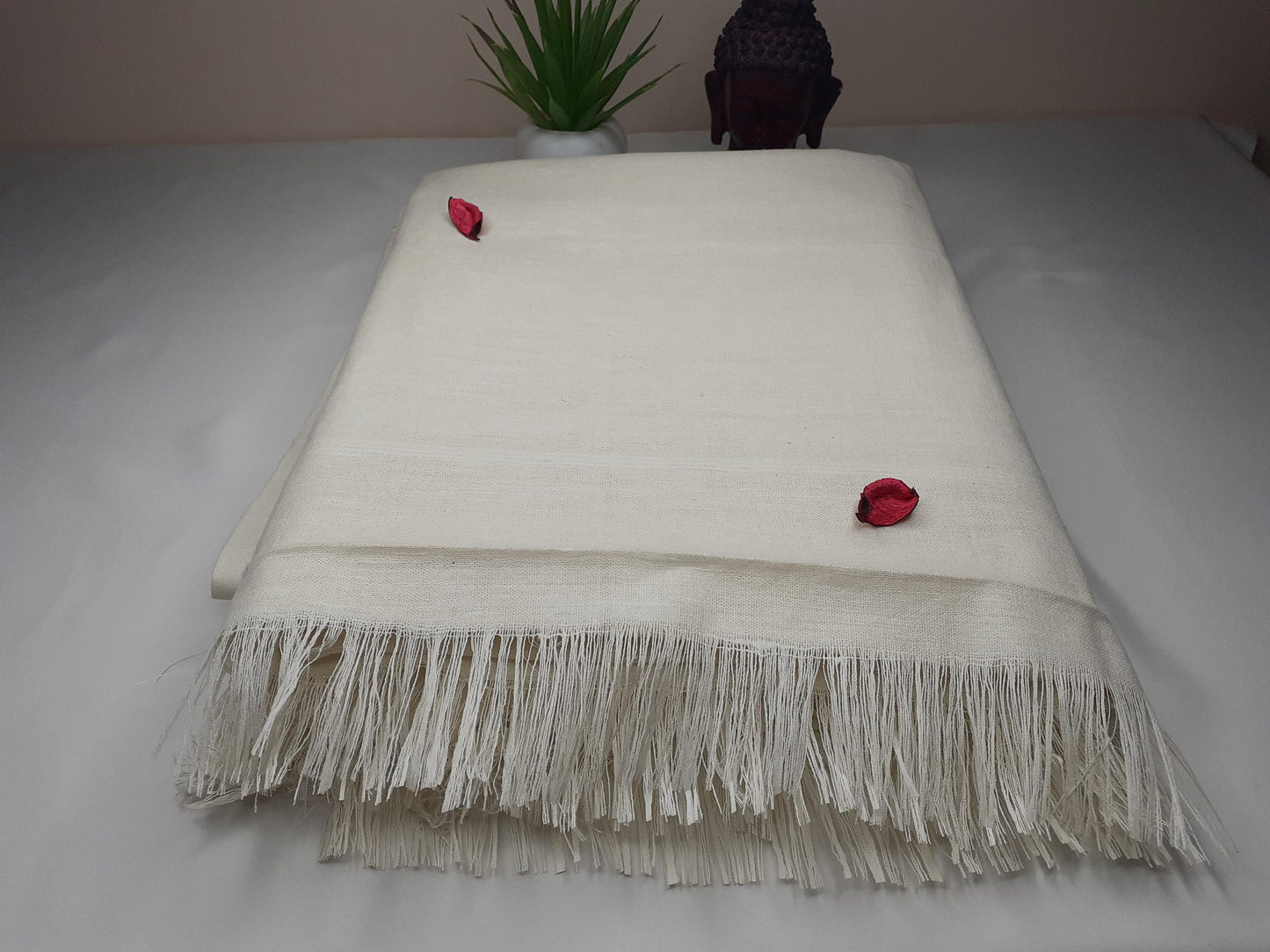 AHIMSA X-Large Traditional Handspun/ Handwoven White Pure Raw Eri Silk Meditation Shawl,Ethical Peace Silk Zen,Non- Violent Silk Prayer Wrap