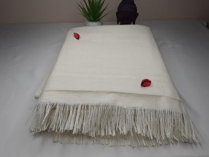 AHIMSA X-Large Traditional Handspun/ Handwoven White Pure Raw Eri Silk Meditation Shawl,Ethical Peace Silk Zen,Non- Violent Silk Prayer Wrap