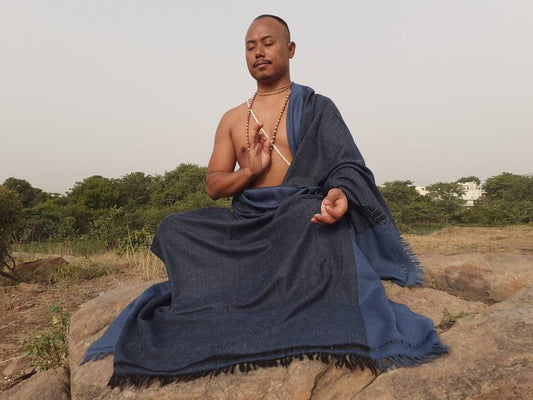 TANTRIK X-Large Handwoven Yogi Himalayan Angora Wool Meditation Shawl,Himalayan Wool Prayer Blanket Ethnic Indian Wool Prayer Wrap,