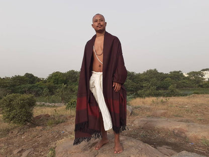 BODHISATTVA X-Large Handwoven Dark Red Pure Himalayan Sheep Wool Buddhist Meditation Shawl,Ethnic Indian Himalayan Prayer Yoga Blanket/Wrap