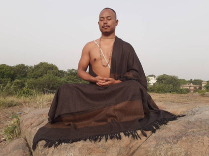 HARI X-Large Handwoven Pure Himalayan Sheep Wool Tantrik Meditation Shawl,Himalayan Prayer Blanket,Indian Wool Prayer Wrap,Ethnic Yoga Shawl