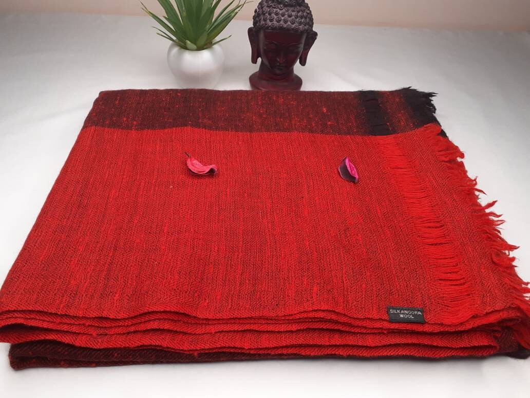 PADMANABH X-Large Handwoven Himalayan Angora Wool Buddhist Meditation Shawl,Himalayan Wool Prayer Blanket,Tibetan Prayer Wrap,Indian Shawl