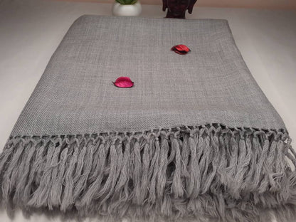 ADITYA X-Large Handwoven Grey Plain Himalayan Sheep Wool Meditation Shawl,Himalayan Prayer Blanket,Wool Prayer Wrap,Ethnic Indian Blanket