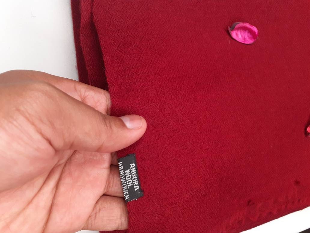 BODHI X-Large Handwoven Burgundy Red Buddhist Monk Pure Himalayan Angora Wool Meditation Shawl,Himalayan Prayer Blanket,Tibetan Prayer Wrap
