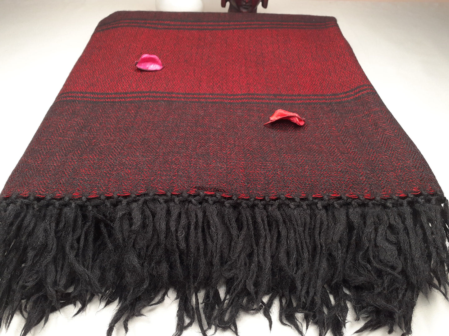 BODHISATTVA X-Large Handwoven Dark Red Pure Himalayan Sheep Wool Buddhist Meditation Shawl,Ethnic Indian Himalayan Prayer Yoga Blanket/Wrap