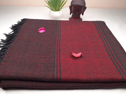 BODHISATTVA X-Large Handwoven Dark Red Pure Himalayan Sheep Wool Buddhist Meditation Shawl,Ethnic Indian Himalayan Prayer Yoga Blanket/Wrap