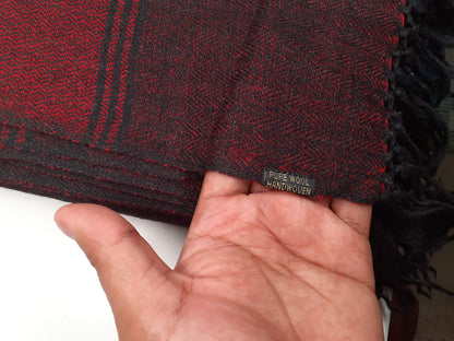 BODHISATTVA X-Large Handwoven Dark Red Pure Himalayan Sheep Wool Buddhist Meditation Shawl,Ethnic Indian Himalayan Prayer Yoga Blanket/Wrap