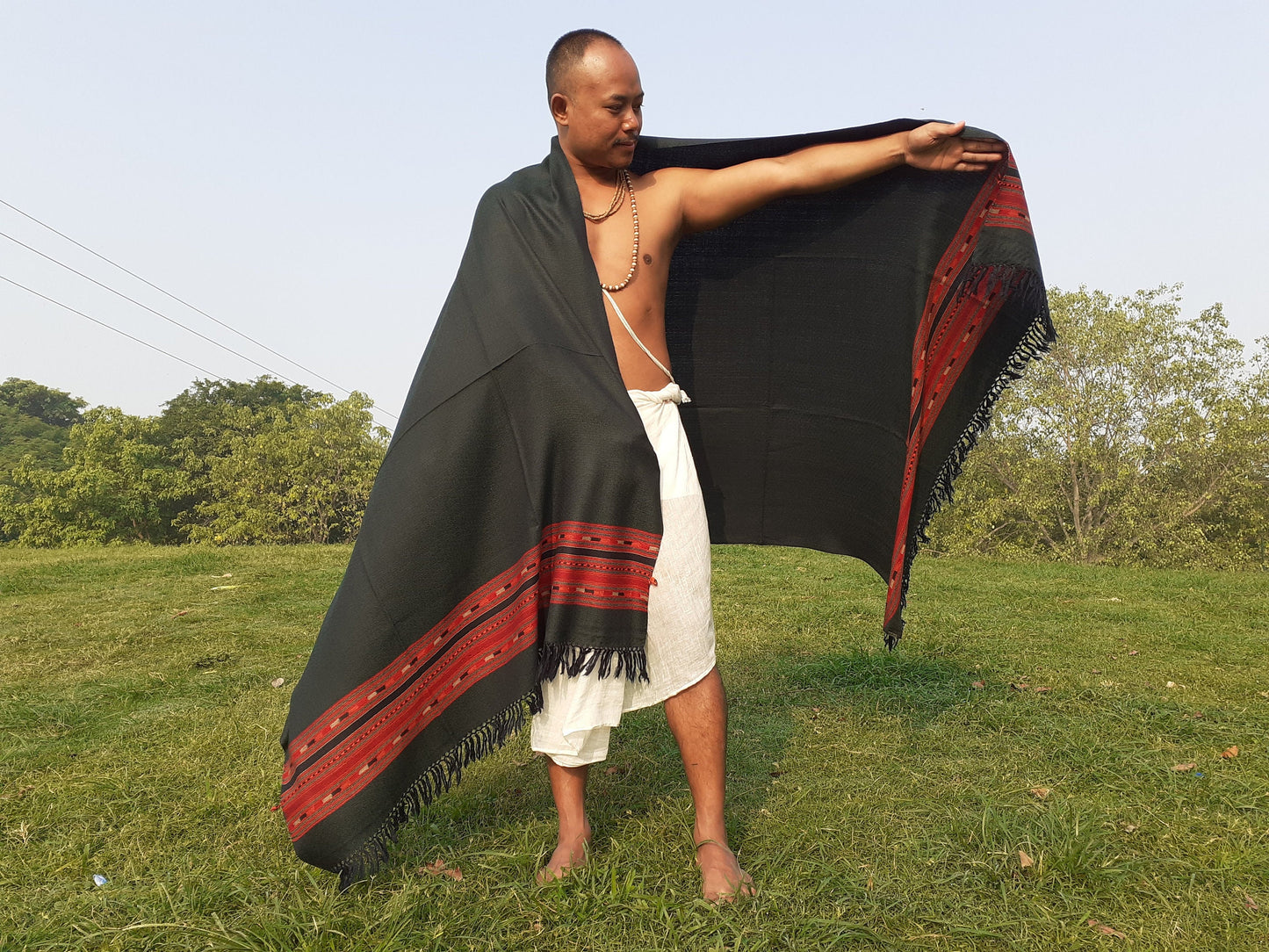 Handwoven Green Pure Himalayan Sheep Wool Meditation Shawl,Ethnic Indian Wool Scarf,Himalayan Wool Wrap,Handmade Indian Shawl,Kullu Shawl