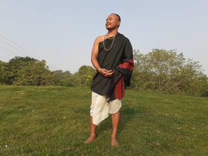 Handwoven Green Pure Himalayan Sheep Wool Meditation Shawl,Ethnic Indian Wool Scarf,Himalayan Wool Wrap,Handmade Indian Shawl,Kullu Shawl