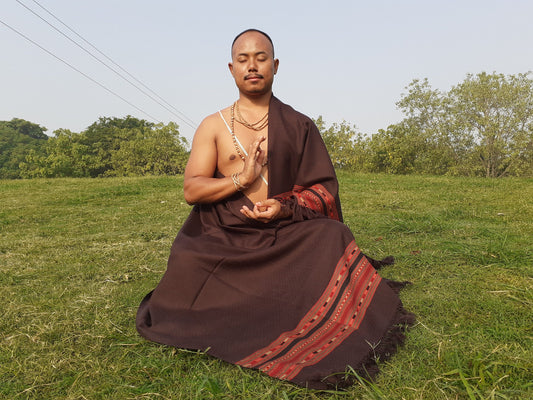 Handwoven Brown Pure Himalayan Sheep Wool Meditation Shawl,Ethnic Indian Wool Scarf,Himalayan Wool Wrap,Handmade Indian Shawl,Kullu Shawl