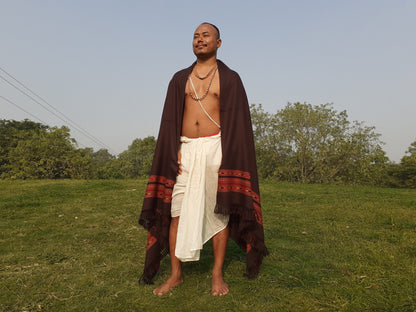 Handwoven Brown Pure Himalayan Sheep Wool Meditation Shawl,Ethnic Indian Wool Scarf,Himalayan Wool Wrap,Handmade Indian Shawl,Kullu Shawl