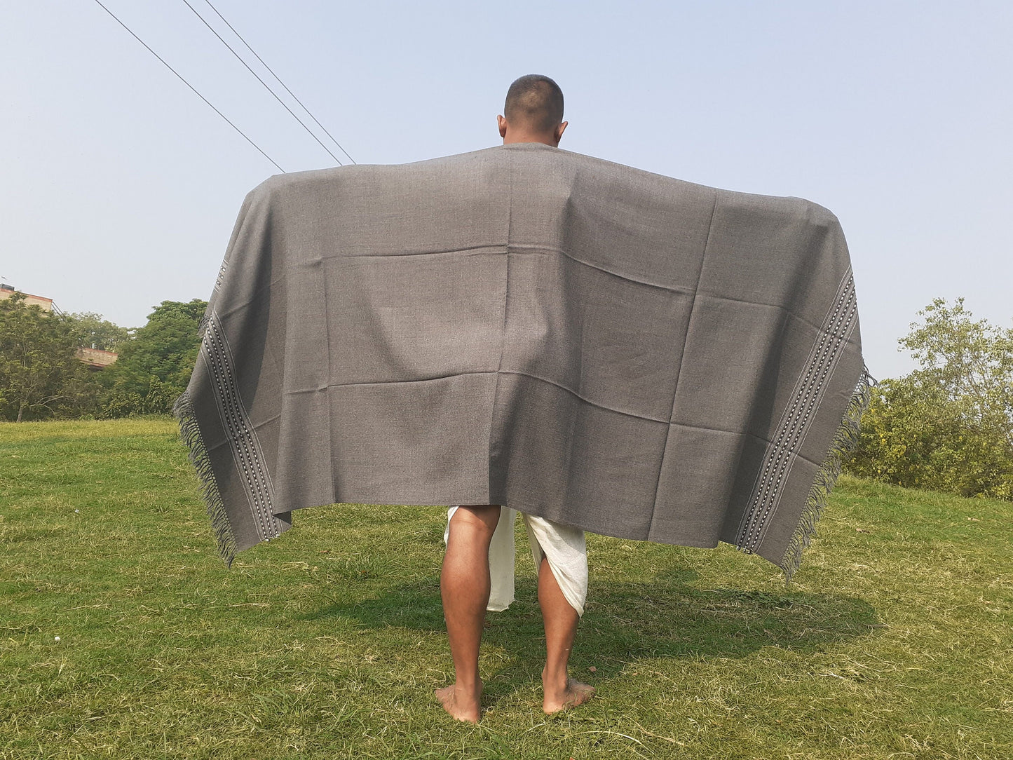 Light Grey Handwoven Himalayan Sheep Wool Meditation Shawl,Ethnic Blanket,Himalayan Wool Blanket,Handmade Indian Shawl,Kullu Shawlullu Shawl