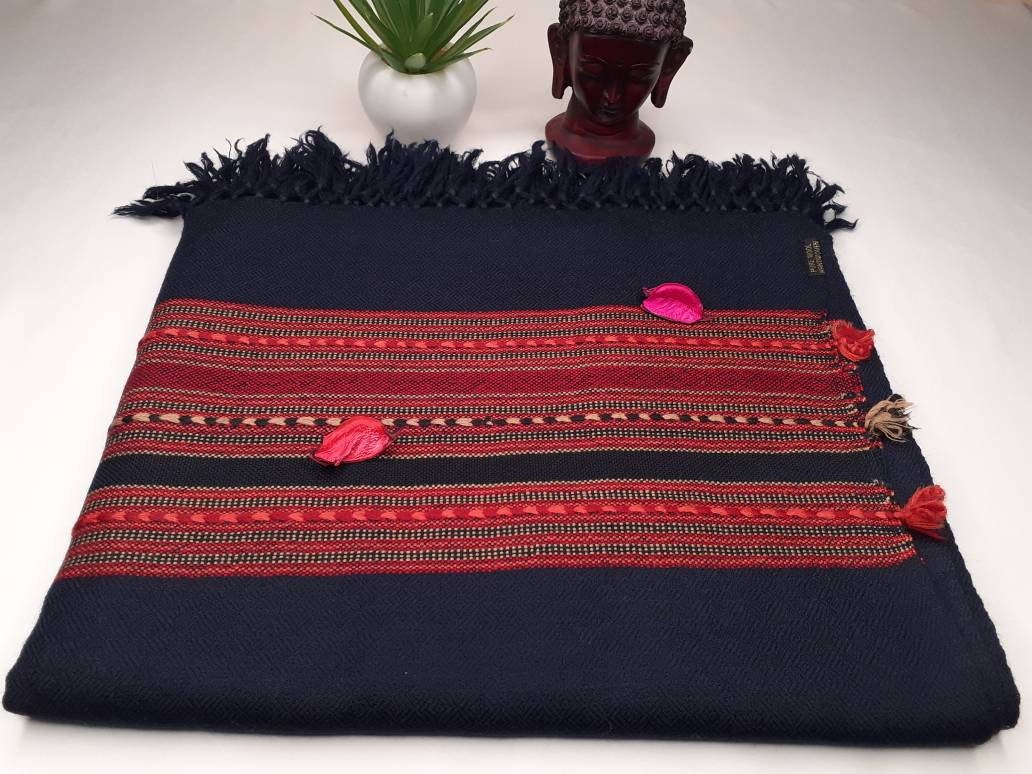 Handwoven Black Pure Himalayan Sheep Wool Meditation Shawl,Ethnic Indian Wool Scarf,Himalayan Wool Wrap,Handmade Indian Shawl,Kullu Shawl