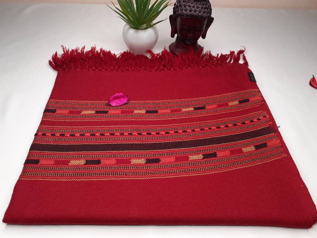 Red Handwoven Himalayan Sheep Wool Meditation Shawl,Ethnic Indian Blanket,Himalayan Wool, Himalayan Wrap,Handmade Indian Shawl, Kullu Shawl
