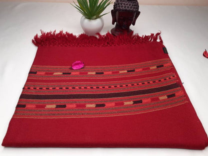Red Handwoven Himalayan Sheep Wool Meditation Shawl,Ethnic Indian Blanket,Himalayan Wool, Himalayan Wrap,Handmade Indian Shawl, Kullu Shawl