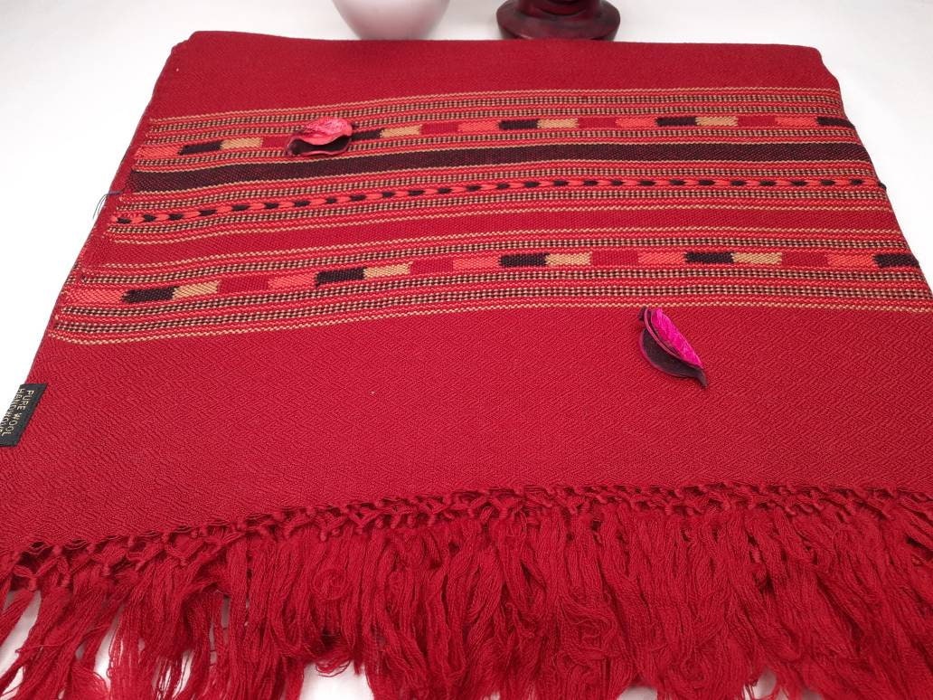 Red Handwoven Himalayan Sheep Wool Meditation Shawl,Ethnic Indian Blanket,Himalayan Wool, Himalayan Wrap,Handmade Indian Shawl, Kullu Shawl