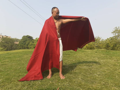 MONK X-Large Tibetan Buddhist Lama Burgundy Red Pure Himalayan Sheep Wool Meditation Shawl,Himalayan Prayer Blanket,Buddhist Monk Wrap/Zen
