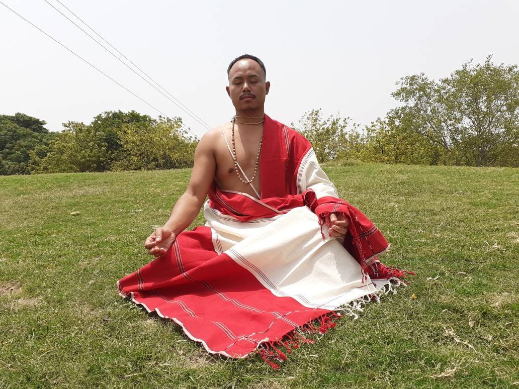TANTRIK Large Traditional Handwoven Tibetan Buddhist Ngakpa Raw Eri Silk Meditation Shawl,Buddhist Silk Shawl,Ngakpa Tantric Meditation Wrap