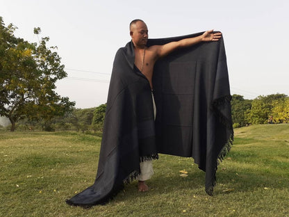 HIMALAY X-Large Handwoven Dark Grey Pure Sheep Wool Meditation Shawl,Himalayan Prayer Blanket,Kullu Shawl,Himalayan Wool lndia Prayer Wrap