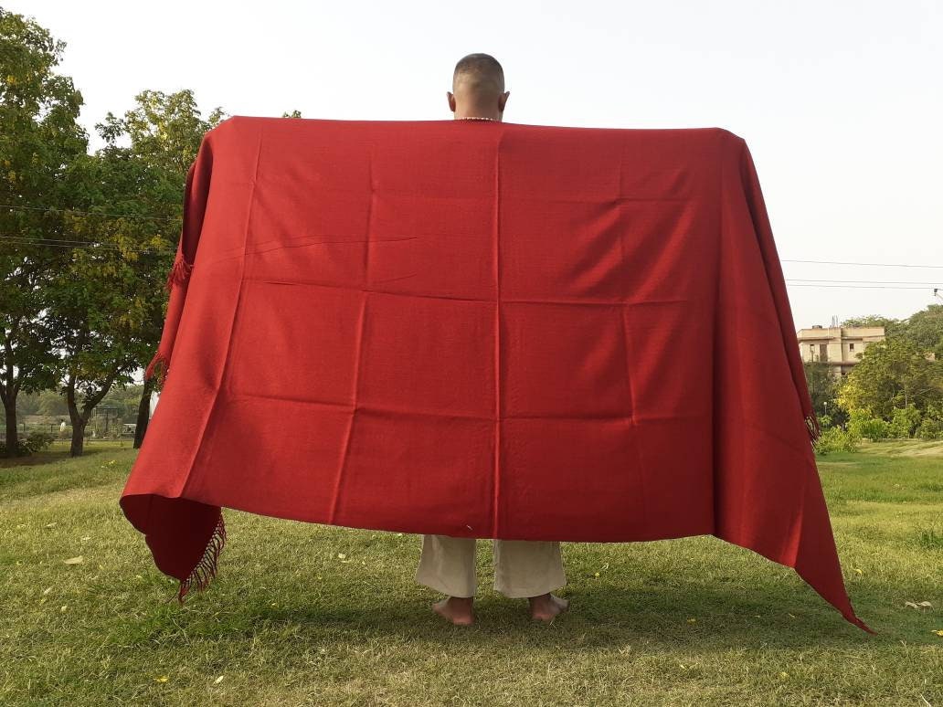 DALAI X-Large Handwoven Burgundy Buddhist Monk Himalayan Sheep Wool Meditation Shawl,Himalayan Prayer Blanket,Tibetan Buddhist Prayer Wrap
