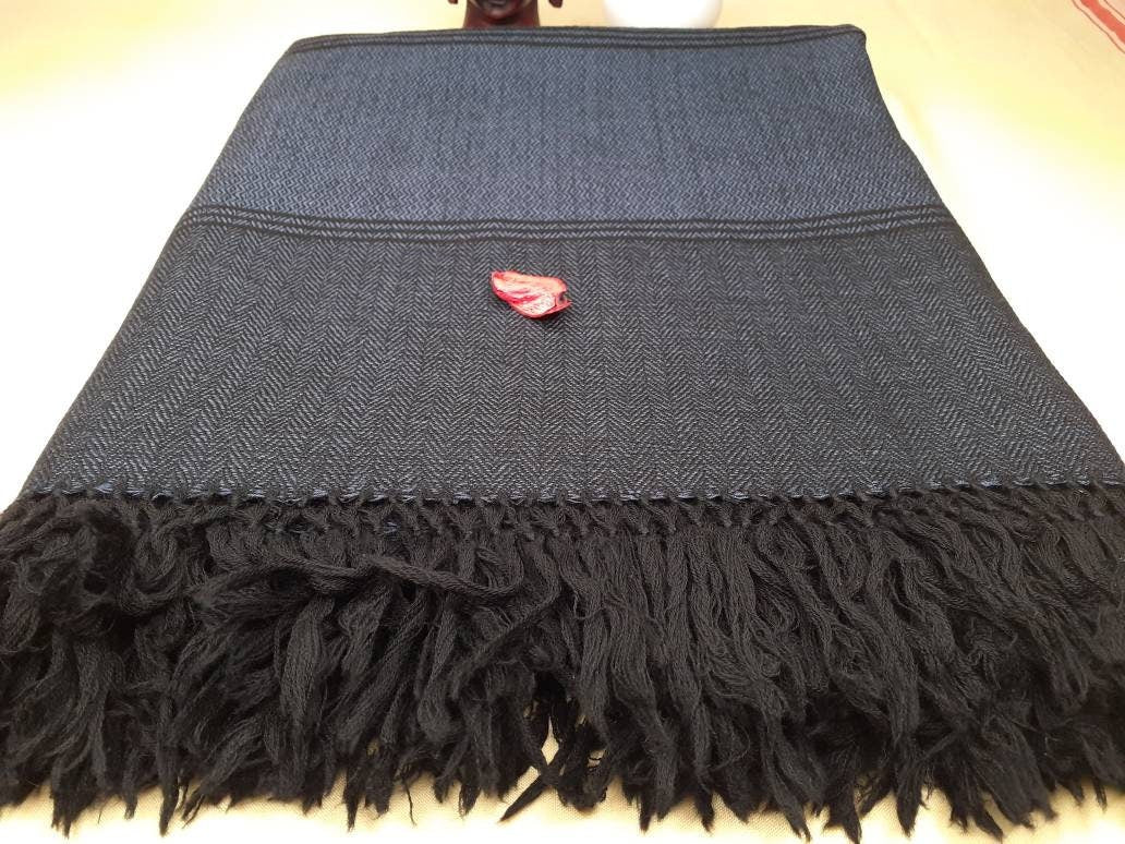 HIMALAY X-Large Handwoven Dark Grey Pure Sheep Wool Meditation Shawl,Himalayan Prayer Blanket,Kullu Shawl,Himalayan Wool lndia Prayer Wrap