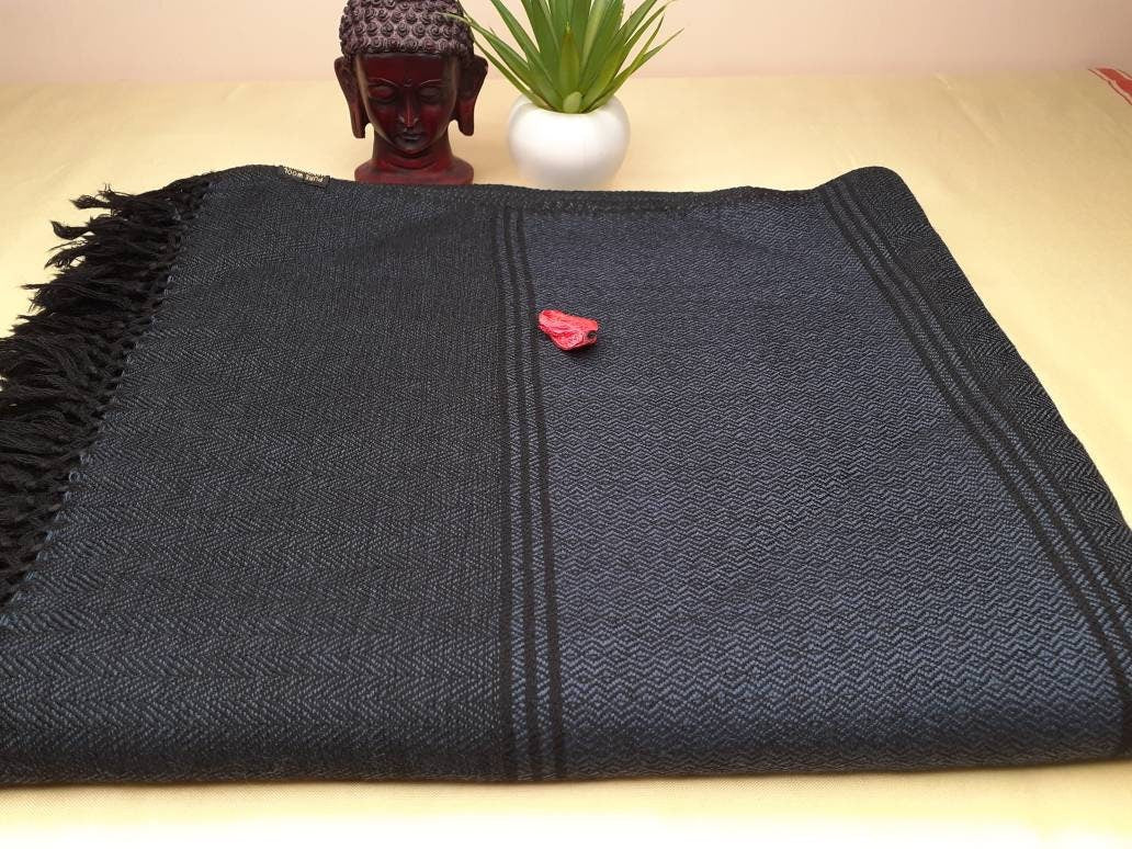HIMALAY X-Large Handwoven Dark Grey Pure Sheep Wool Meditation Shawl,Himalayan Prayer Blanket,Kullu Shawl,Himalayan Wool lndia Prayer Wrap