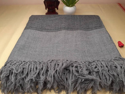 YOGI Extra-Large Handwoven Grey Himalayan Sheep Wool Meditation Shawl,Himalayan Prayer Blanket,Kullu Shawl Handmade Indian Yoga Prayer Wrap