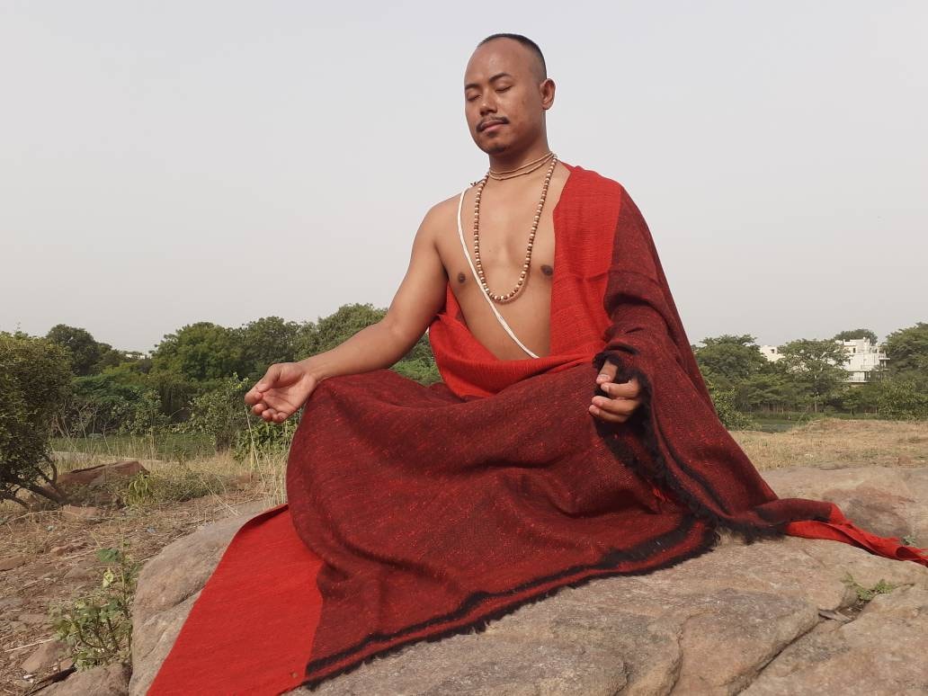 AUM X-Large Handwoven Himalayan Buddhist Angora Wool Meditation Shawl,Himalayan Wool Prayer Blanket,Tibetan Prayer Wrap,Ethnic Indian Shawl