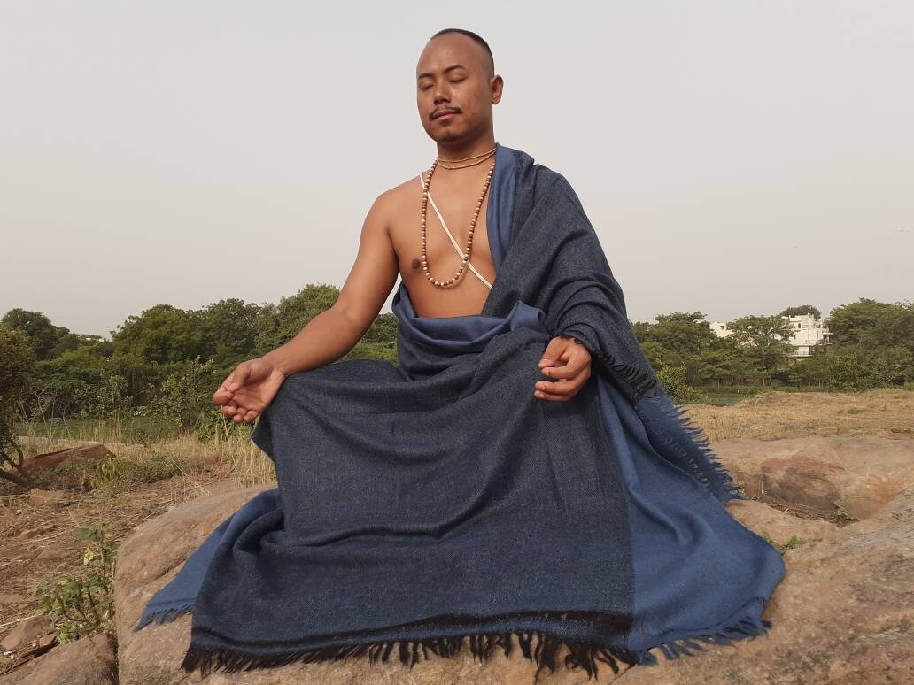 TANTRIK X-Large Handwoven Yogi Himalayan Angora Wool Meditation Shawl,Himalayan Wool Prayer Blanket Ethnic Indian Wool Prayer Wrap,