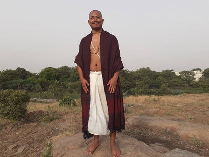BODHISATTVA X-Large Handwoven Dark Red Pure Himalayan Sheep Wool Buddhist Meditation Shawl,Ethnic Indian Himalayan Prayer Yoga Blanket/Wrap