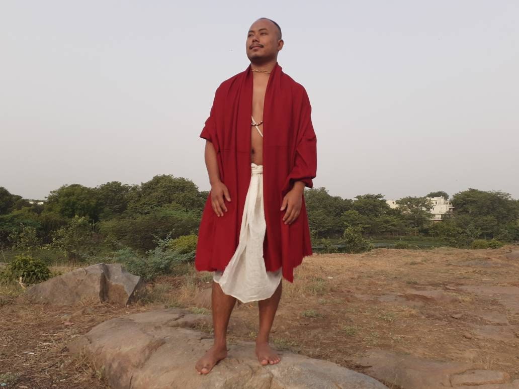GAUTAMA X-Large Handwoven Burgundy  Buddhist Monk Himalayan Angora Wool MeditationShawl,Himalayan Prayer Blanket,Tibetan Nun Prayer Wrap/zen