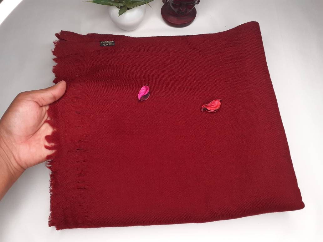 BODHI X-Large Handwoven Burgundy Red Buddhist Monk Pure Himalayan Angora Wool Meditation Shawl,Himalayan Prayer Blanket,Tibetan Prayer Wrap