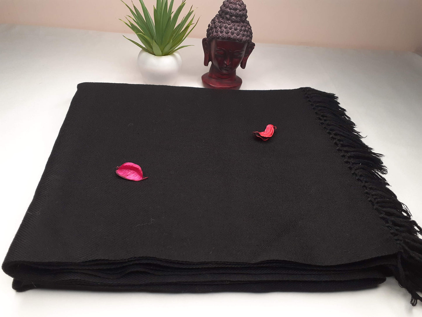 PATAAL X-Large Handwoven Black Plain Himalayan Sheep Wool Meditation Shawl,Himalayan Prayer Blanket,Wool Prayer Wrap,Ethnic Indian Blanket