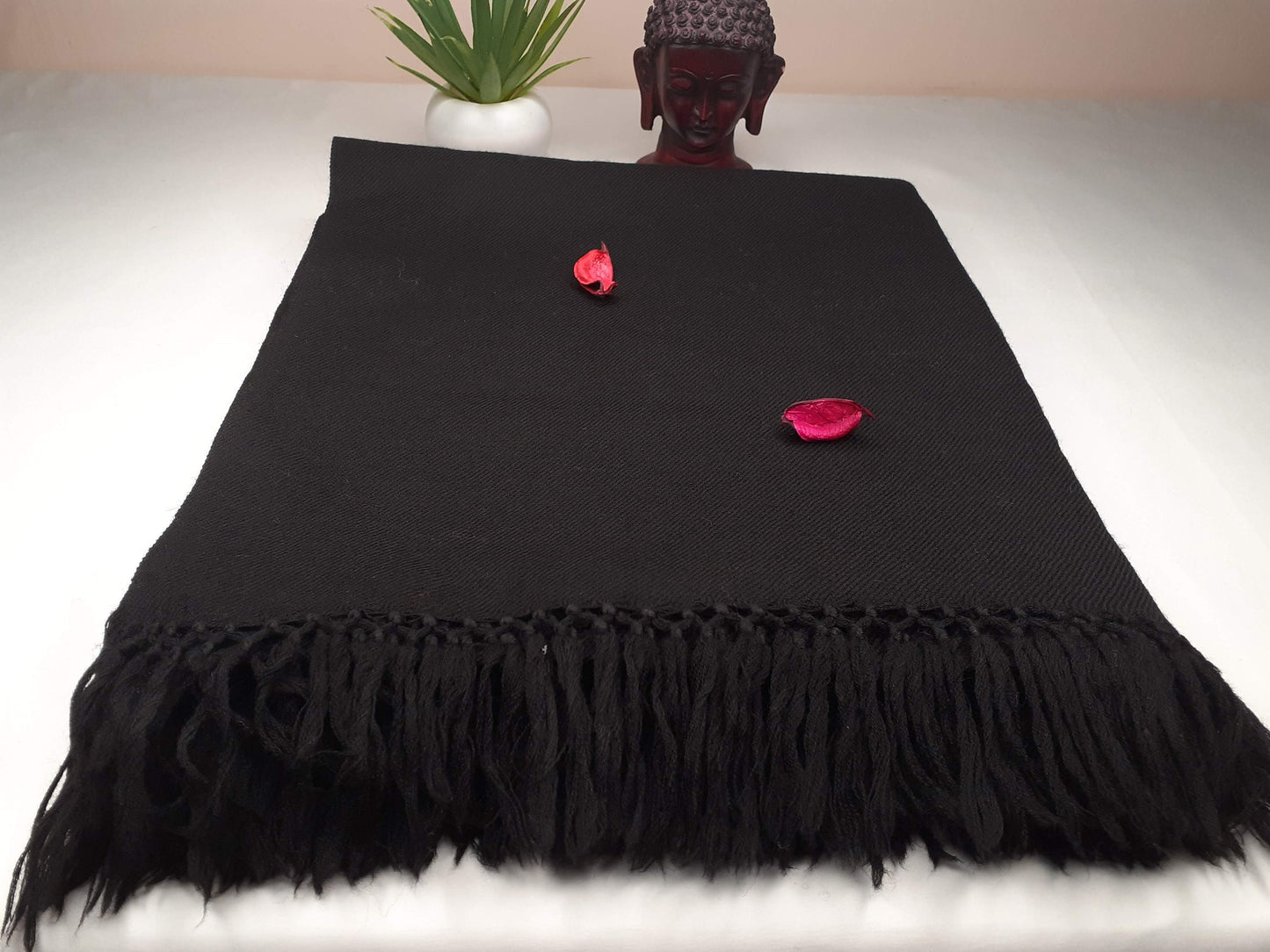 PATAAL X-Large Handwoven Black Plain Himalayan Sheep Wool Meditation Shawl,Himalayan Prayer Blanket,Wool Prayer Wrap,Ethnic Indian Blanket