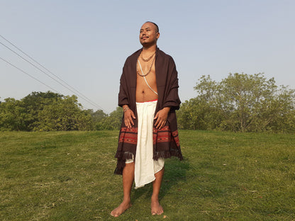 Handwoven Brown Pure Himalayan Sheep Wool Meditation Shawl,Ethnic Indian Wool Scarf,Himalayan Wool Wrap,Handmade Indian Shawl,Kullu Shawl