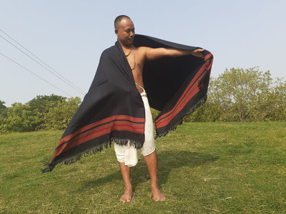 Handwoven Black Pure Himalayan Sheep Wool Meditation Shawl,Ethnic Indian Wool Scarf,Himalayan Wool Wrap,Handmade Indian Shawl,Kullu Shawl