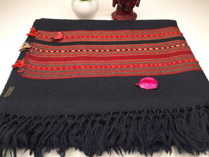 Handwoven Black Pure Himalayan Sheep Wool Meditation Shawl,Ethnic Indian Wool Scarf,Himalayan Wool Wrap,Handmade Indian Shawl,Kullu Shawl