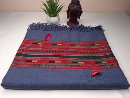 Handwoven Blue Pure Himalayan Sheep Wool Meditation Shawl,Ethnic Indian Wool Scarf,Himalayan Wool Wrap,Handmade Indian Shawl,Kullu Shawl
