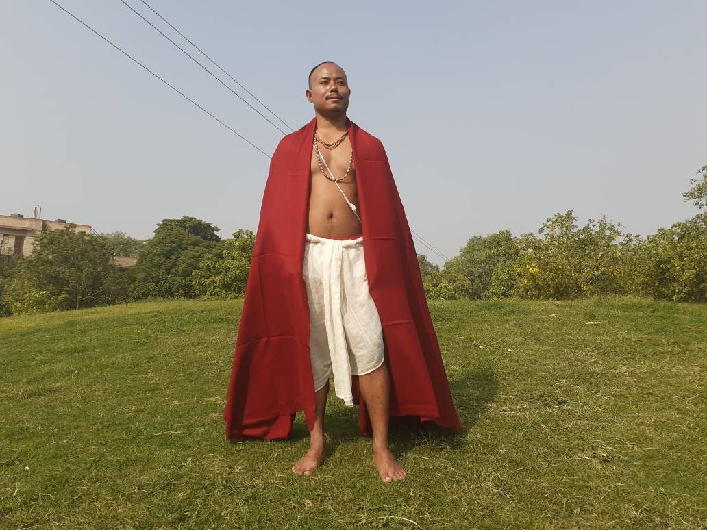 MONK X-Large Tibetan Buddhist Lama Burgundy Red Pure Himalayan Sheep Wool Meditation Shawl,Himalayan Prayer Blanket,Buddhist Monk Wrap/Zen