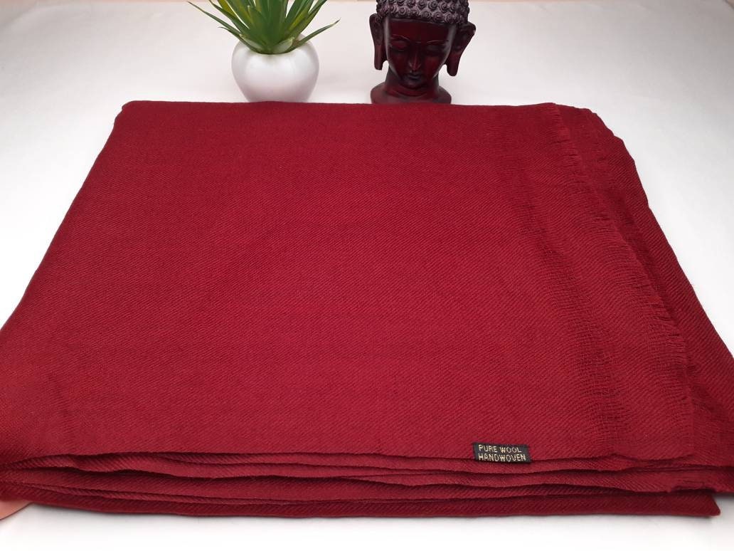 LAMA X-Large Burgundy Red Pure Himalayan Sheep Wool Tibetan Buddhist Monk Meditation Shawl,Himalayan Prayer Blanket,Wool Buddhist Monk Wrap