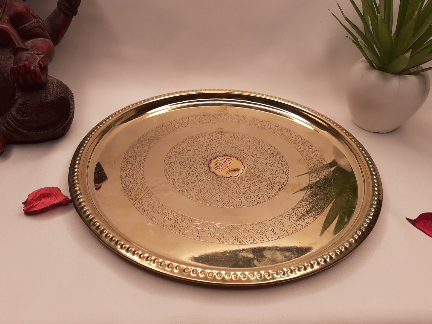 6 Piece Handicrafted Decorative Brass Pooja Thali Set for Altar ,Brass Decor for Mandir,Ethnic Puja Items,Bhog Plate For Indian Festival