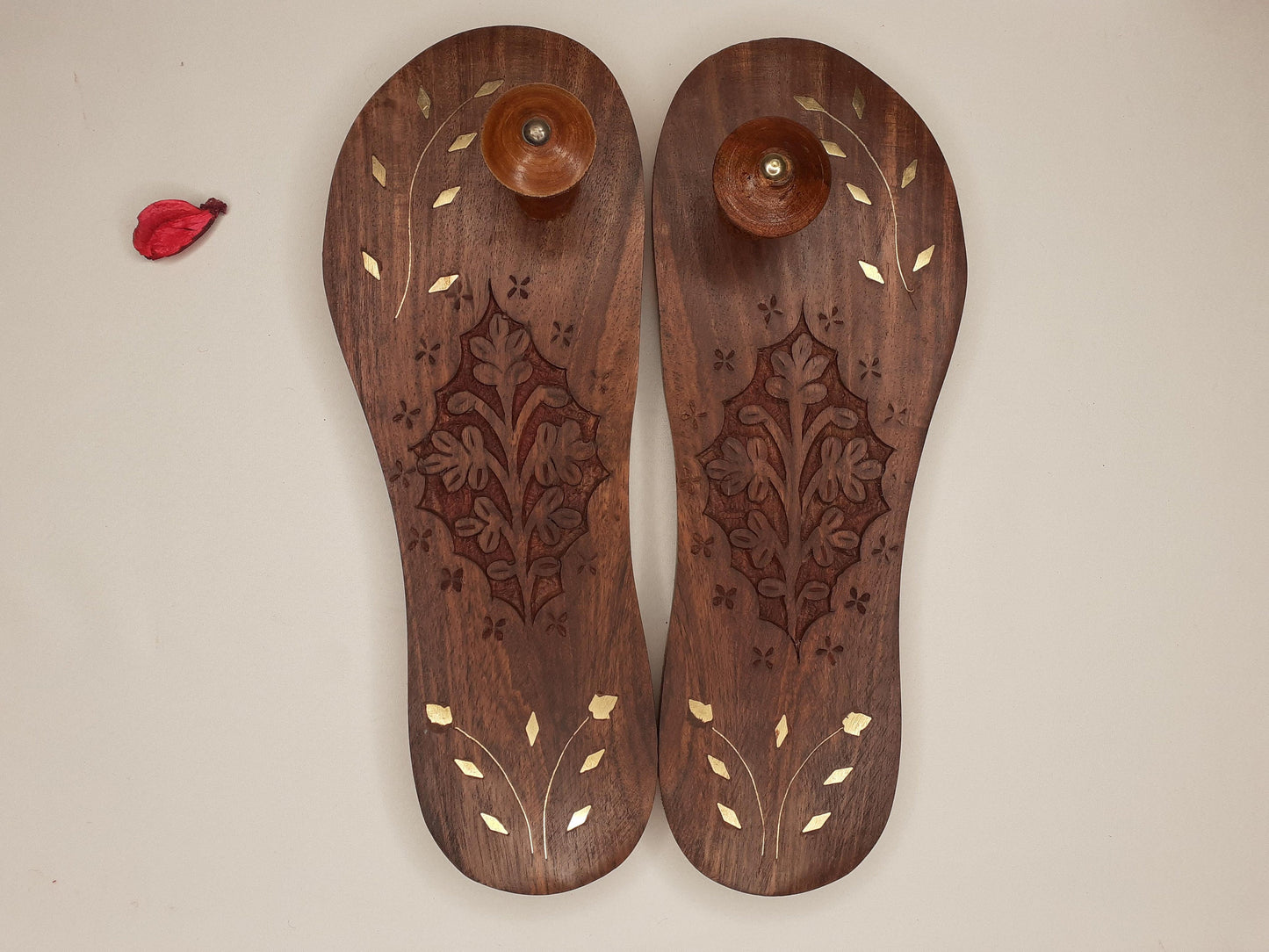 Himalayan"Yogis"Hand Carved Traditional Wooden Slippers, Wooden Charan Paduka with Brass Designed for Yogis, Wood Meditation Sandals