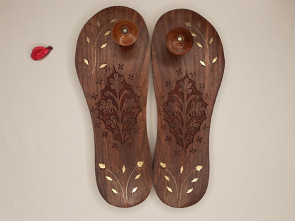 Himalayan"Yogis"Hand Carved Traditional Wooden Slippers, Wooden Charan Paduka with Brass Designed for Yogis, Wood Meditation Sandals
