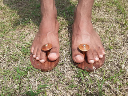 Himalayan"Yogis"Handcrafted Traditional Wooden Slippers,Unique Carved Design , Wooden Charan Paduka with Brass Designed