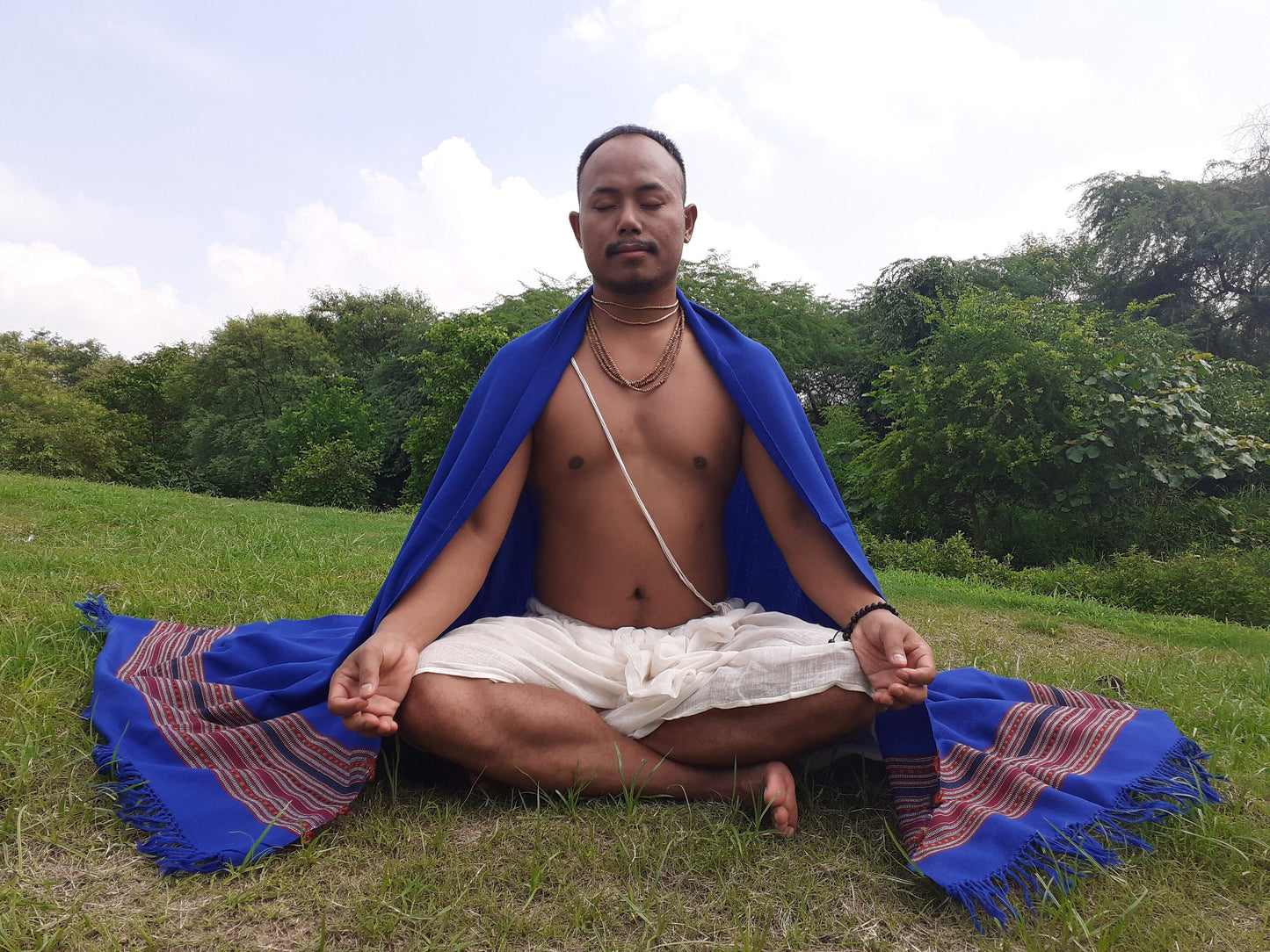 Blue Handwoven Himalayan Sheep Wool Meditation Shawl,Ethnic Indian Embroidered Stole,Kullu Shawl,Himalayan Woolen Wrap,Handmade Prayer Scarf