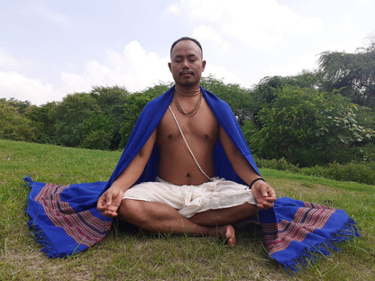 Blue Handwoven Himalayan Sheep Wool Meditation Shawl,Ethnic Indian Embroidered Stole,Kullu Shawl,Himalayan Woolen Wrap,Handmade Prayer Scarf