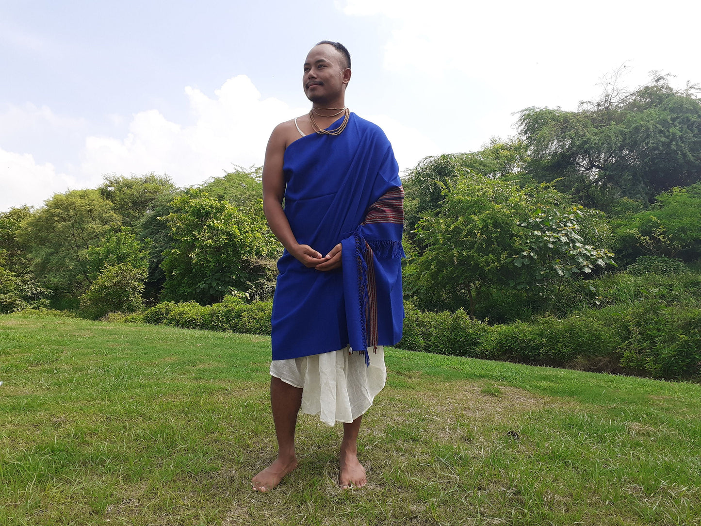 Blue Handwoven Himalayan Sheep Wool Meditation Shawl,Ethnic Indian Embroidered Stole,Kullu Shawl,Himalayan Woolen Wrap,Handmade Prayer Scarf