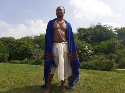 Blue Handwoven Himalayan Sheep Wool Meditation Shawl,Ethnic Indian Embroidered Stole,Kullu Shawl,Himalayan Woolen Wrap,Handmade Prayer Scarf