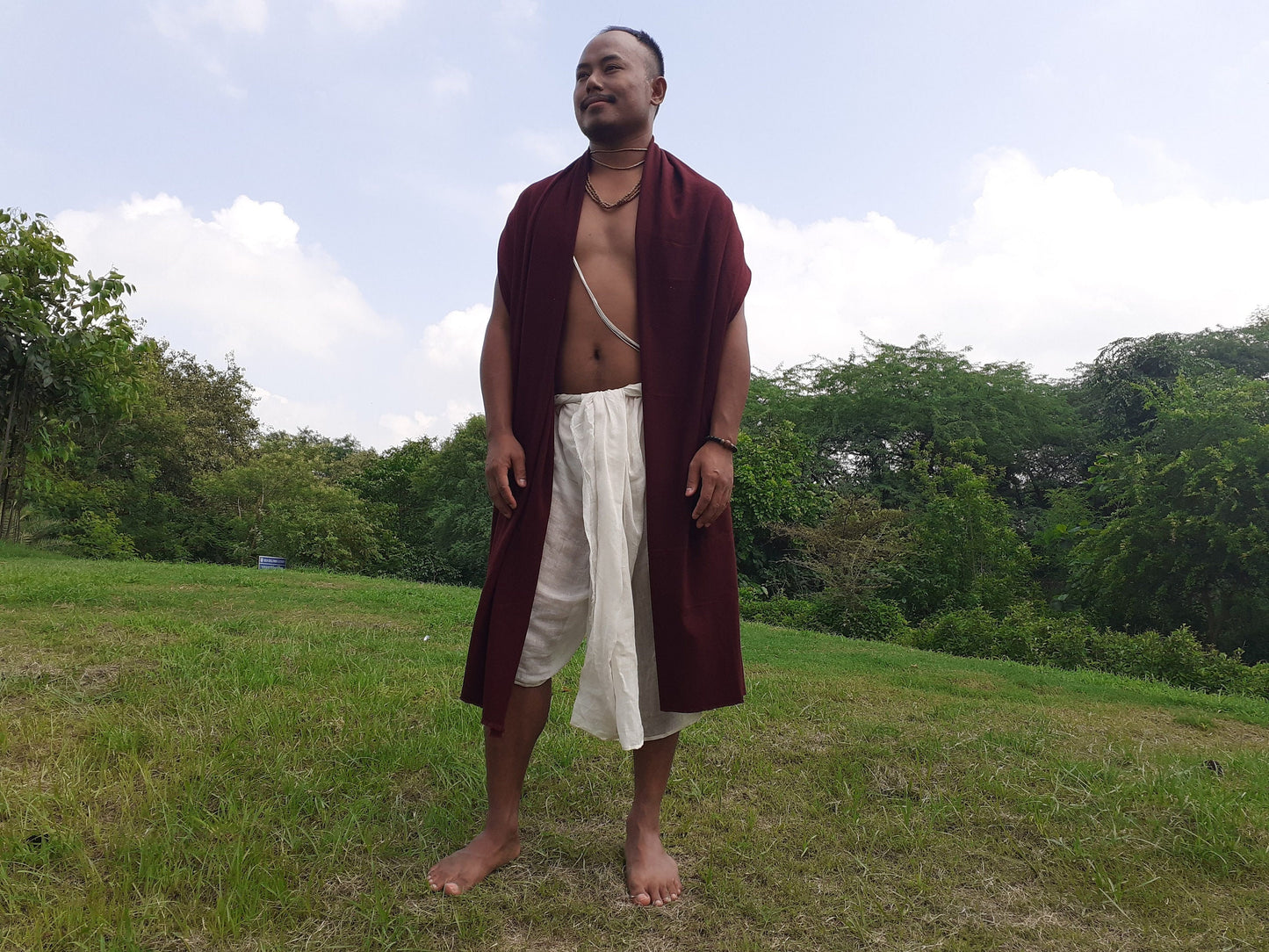 Handwoven Mediumweight Buddhist Lama Monk Pure Cashmere Wool Meditation Shawl,Buddhist Prayer Blanket,Burgundy Himalayan Cashmere Wool Wrap
